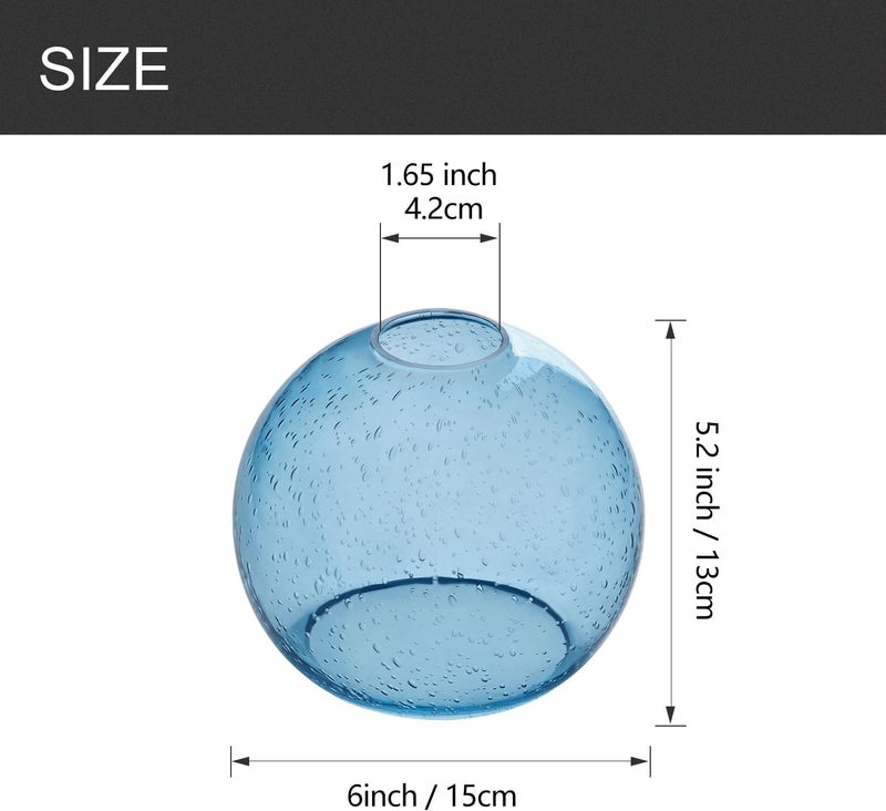 BinoBro 3 Pack Fixture Replacement Globe Shade, 6 Inch Diameter, E26 Base 1-5/8 Inch Fitter, Glass Globe Lampshade Cover for Pendant Wall Sconce Chandelier Vanity Light (3 Pack 6 Inch Blue Seeded Glass) - Image 3